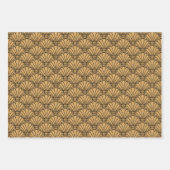 金ゴールドと黒アールデコ扇花モチーフ ラッピングペーパーシート (正面2)