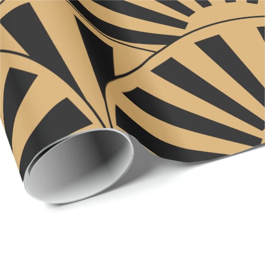 金ゴールドと黒アールデコ扇花モチーフ ラッピングペーパー (ロールコーナー)
