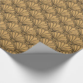 金ゴールドと黒アールデコ扇花モチーフ ラッピングペーパー (角)