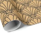 金ゴールドと黒アールデコ扇花モチーフ ラッピングペーパー (ロールコーナー)