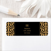 金ゴールドと黒アールデコ扇花モチーフ ラベル (インサイチュ)