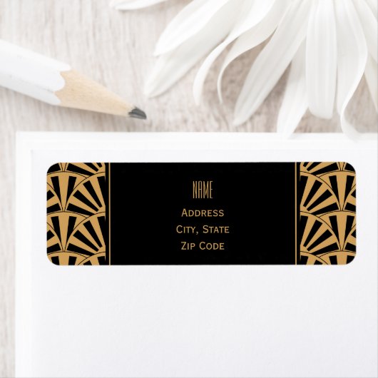 金ゴールドと黒アールデコ扇花モチーフ ラベル (インサイチュ)