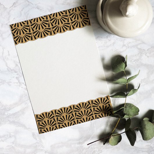 金ゴールドと黒アールデコ扇花モチーフ 便箋