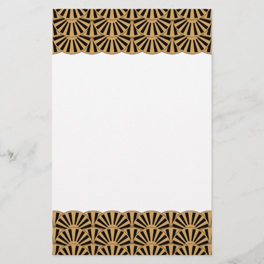 金ゴールドと黒アールデコ扇花モチーフ 便箋 (正面)