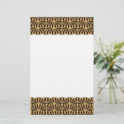 金ゴールドと黒アールデコ扇花モチーフ 便箋 (スタンド正面)