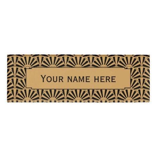 金ゴールドと黒アールデコ扇花モチーフ 名札 (正面)