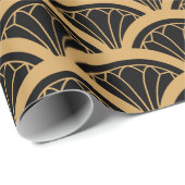 金ゴールドと黒アールデコ扇花模様 ラッピングペーパー (ロールコーナー)