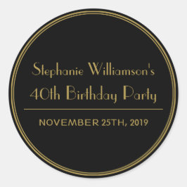 金ゴールドと黒アールデコ誕生日パーティーシール ラウンドシール