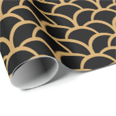 金ゴールドと黒アールデコ魚鱗パターン ラッピングペーパー (ロールコーナー)