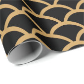 金ゴールドと黒アールデコ魚鱗パターン ラッピングペーパー (ロールコーナー)