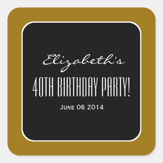 金ゴールドと黒エレガントの40歳の誕生日パーティーV01 スクエアシール (正面)