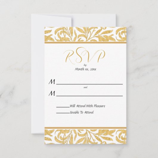 金ゴールドと黒エレガントスタイル結婚の返信 出欠カード (正面)