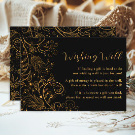 金ゴールドと黒エレガントフローラ結婚の願い井戸 エンクロージャーカード