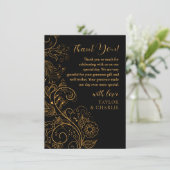 金ゴールドと黒エレガントフローラ結婚 サンキューカード (スタンド正面)