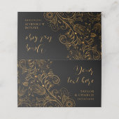 金ゴールドと黒エレガントフローラ結婚 プレイスカード (外部開封)