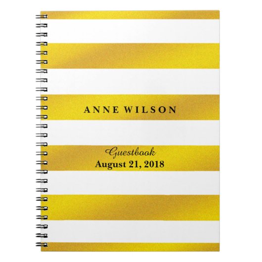 金ゴールドと黒ストライプい緩和曲線 ノートブック (正面)