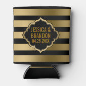 金ゴールドと黒ストライプの幾何学的パターン2 缶クーラー (正面)