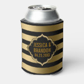 金ゴールドと黒ストライプの幾何学的パターン2 缶クーラー (缶裏面)