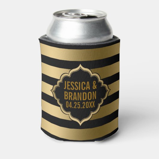 金ゴールドと黒ストライプの幾何学的パターン2 缶クーラー (缶裏面)