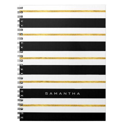 金ゴールドと黒ストライプ色 ノートブック (正面)