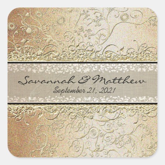 金ゴールドと黒スワール結婚スクエアの封印 スクエアシール (正面)