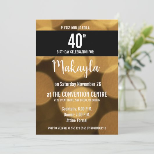 金ゴールドと黒テーマ40歳の誕生日 招待状 (スタンド正面)