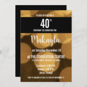 金ゴールドと黒テーマ40歳の誕生日 招待状 (正面/裏面)