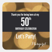 金ゴールドと黒テーマ50歳の誕生日 スクエアシール (正面)