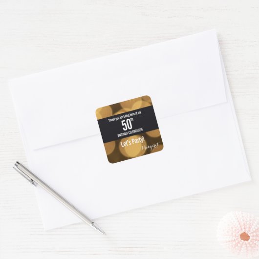 金ゴールドと黒テーマ50歳の誕生日 スクエアシール (封筒)