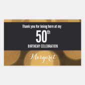 金ゴールドと黒テーマ、50歳の誕生日の長方形 長方形シール (正面)