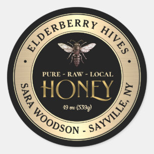 金ゴールドと黒ハニーラベルとヴィンテージクイーンビー ラウンドシール