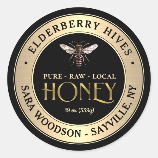 金ゴールドと黒ハニーラベルとヴィンテージクイーンビー ラウンドシール (正面)