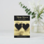 金ゴールドと黒ハートイヤリングディスプレイQRコードバス 名刺 (スタンド正面)