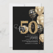 金ゴールドと黒バルーン50誕生日 招待状 (正面)