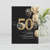 金ゴールドと黒バルーン50誕生日 招待状 (スタンド正面)