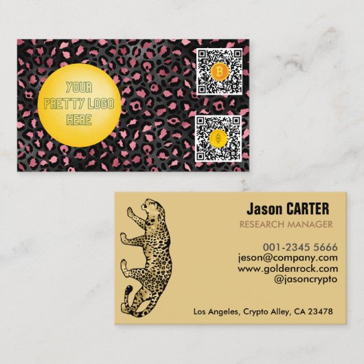 金ゴールドと黒パンタースキンはビットコインを受け入モダンれる 名刺 (正面/裏面)