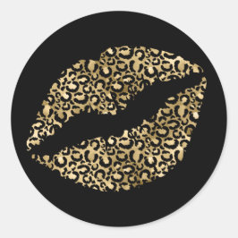 金ゴールドと黒ヒョウの斑点の口紅 ラウンドシール