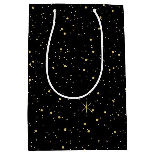 金ゴールドと黒フェイクグリッターとキラキラ ミディアムペーパーバッグ (正面)