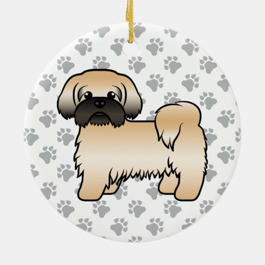 金ゴールドと黒マスクシーズー(犬)かわいい漫画の犬 セラミックオーナメント (裏面)