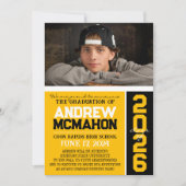 金ゴールドと黒モダンの卒業写真の発表 招待状 (正面)