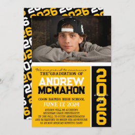 金ゴールドと黒モダンの卒業写真の発表 招待状