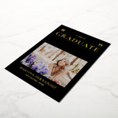 金ゴールドと黒モダン写真卒業のお知らせ 箔招待状 (回転した状態)