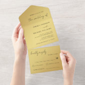 金ゴールドと黒モダン手書きスクリプ結婚ト オールインワン招待状 (貼ってはがせる)