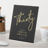 金ゴールドと黒モダン30th誕生日パーティーへようこそ 台座サイン (インサイチュ)