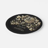 金ゴールドと黒ヴィンテージフローラ結婚の ペーパープレート (アングル)