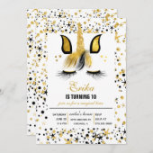 金ゴールドと黒一角獣誕生会の招待 招待状 (正面/裏面)