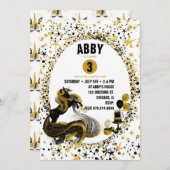 金ゴールドと黒一角獣誕生会の招待 招待状 (正面/裏面)