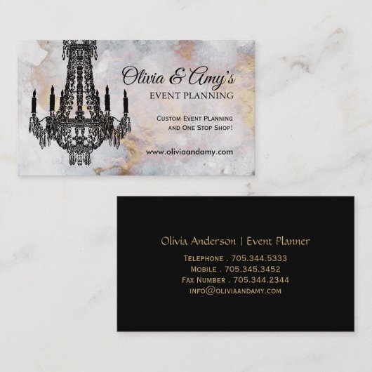 金ゴールドと黒大理石シャンデリア名刺 名刺 (正面/裏面)
