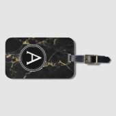 金ゴールドと黒大理石モノグラムラゲッジバッグラベル ラゲッジタグ (正面横)