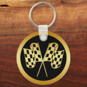 金ゴールドと黒市松模様に旗 キーホルダー (正面)